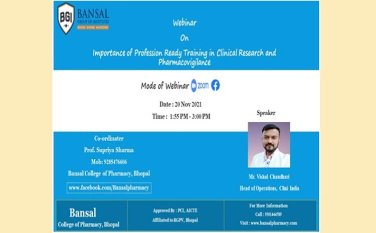  Webinar on “Importance of Profession Ready Training in Clinical Research and Pharmacovigilance”